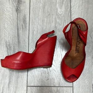 Sixty seven  Red leather platform wedges sandals made in Spain size 7